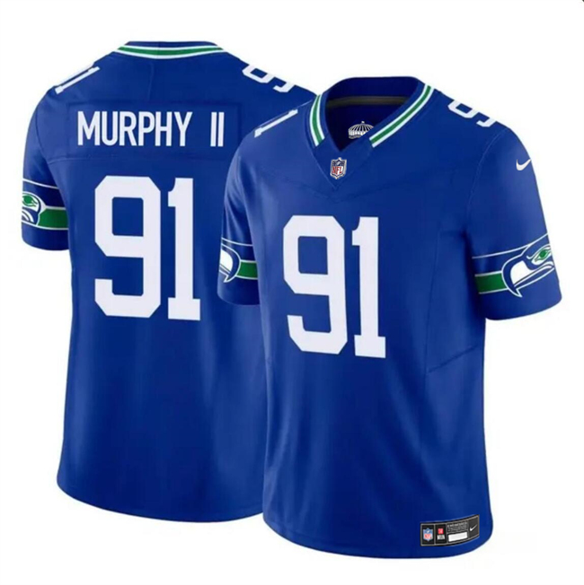 Youth Seattle Seahawks #91 Byron Murphy II Royal 2024 Draft F.U.S.E Throwback Vapor Limited Stitched Football Jersey